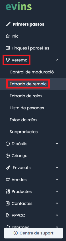 Menú entradas de remolque