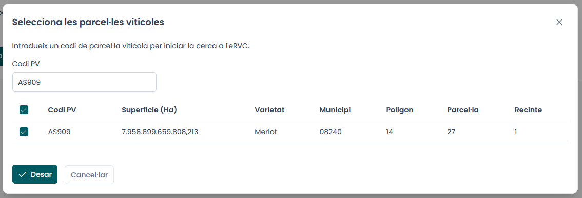 Paso 6: Crear una parcela, con datos del eRVC