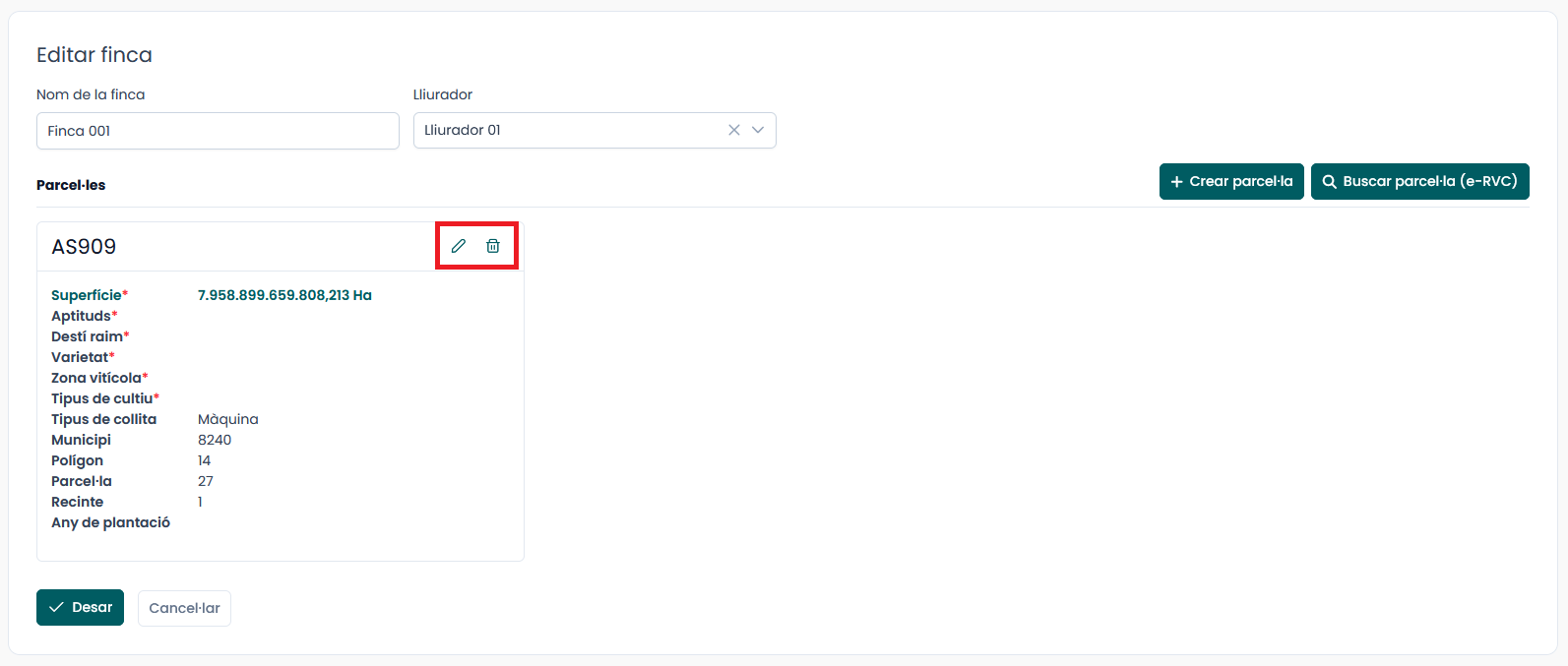 Paso 7: Crear una parcela, con datos del eRVC