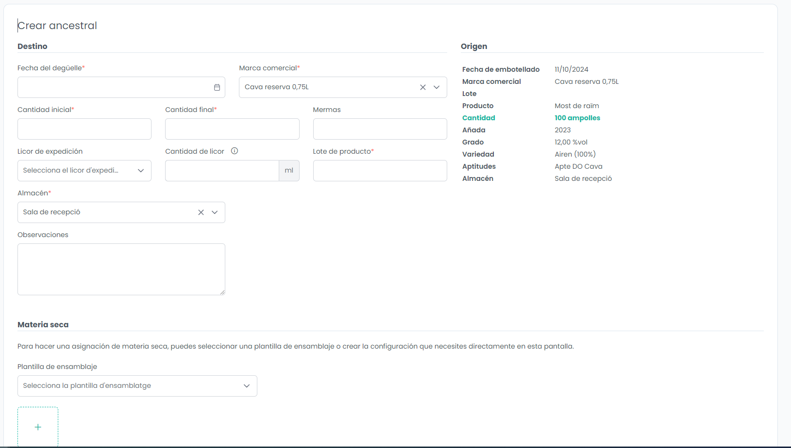 Paso 2: Formulario crear ancestral