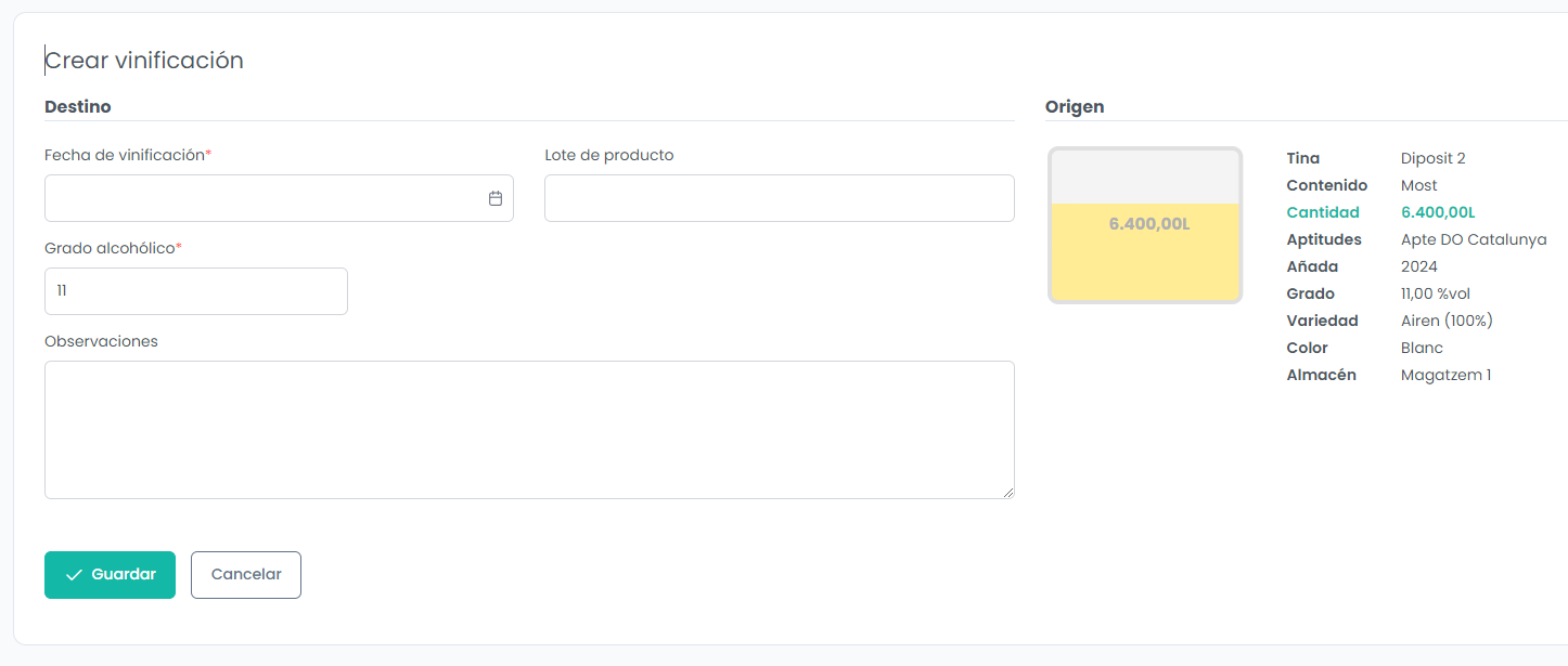 Paso 2: Formulario vinificación