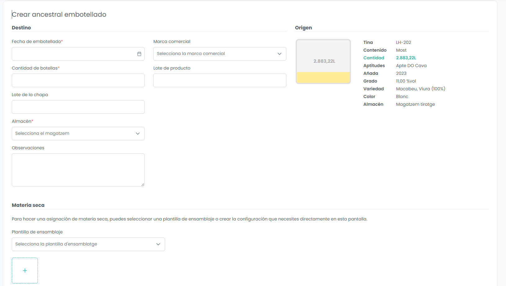Paso 3: Formulario crear ancestral embotellado