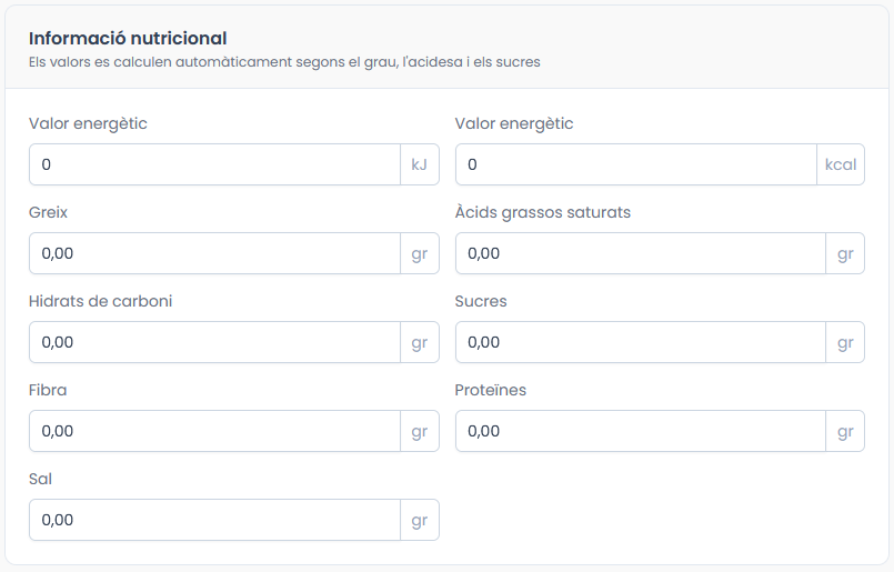 Información nutricional