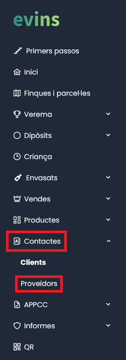 Menú Proveïdors