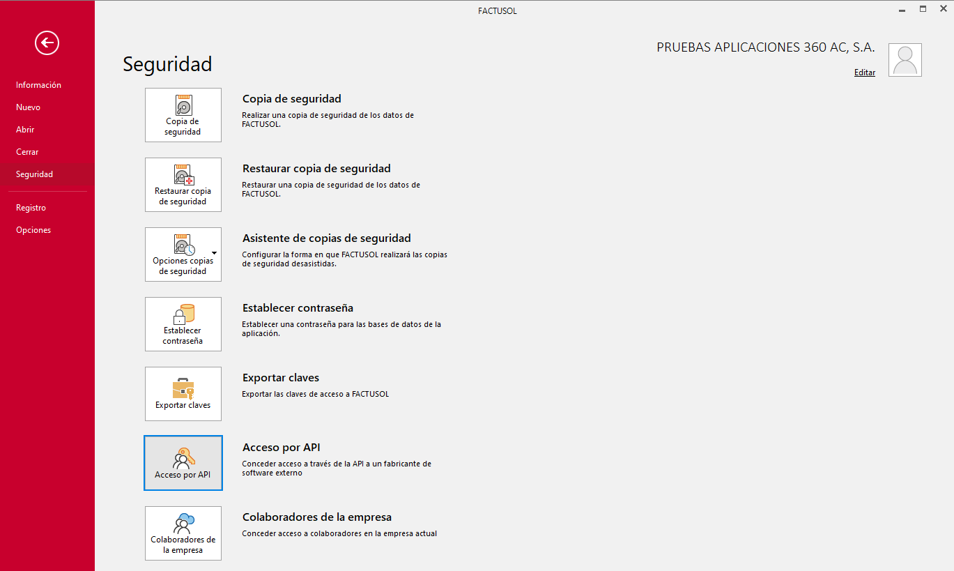 Pas 1: Accés per API Factusol