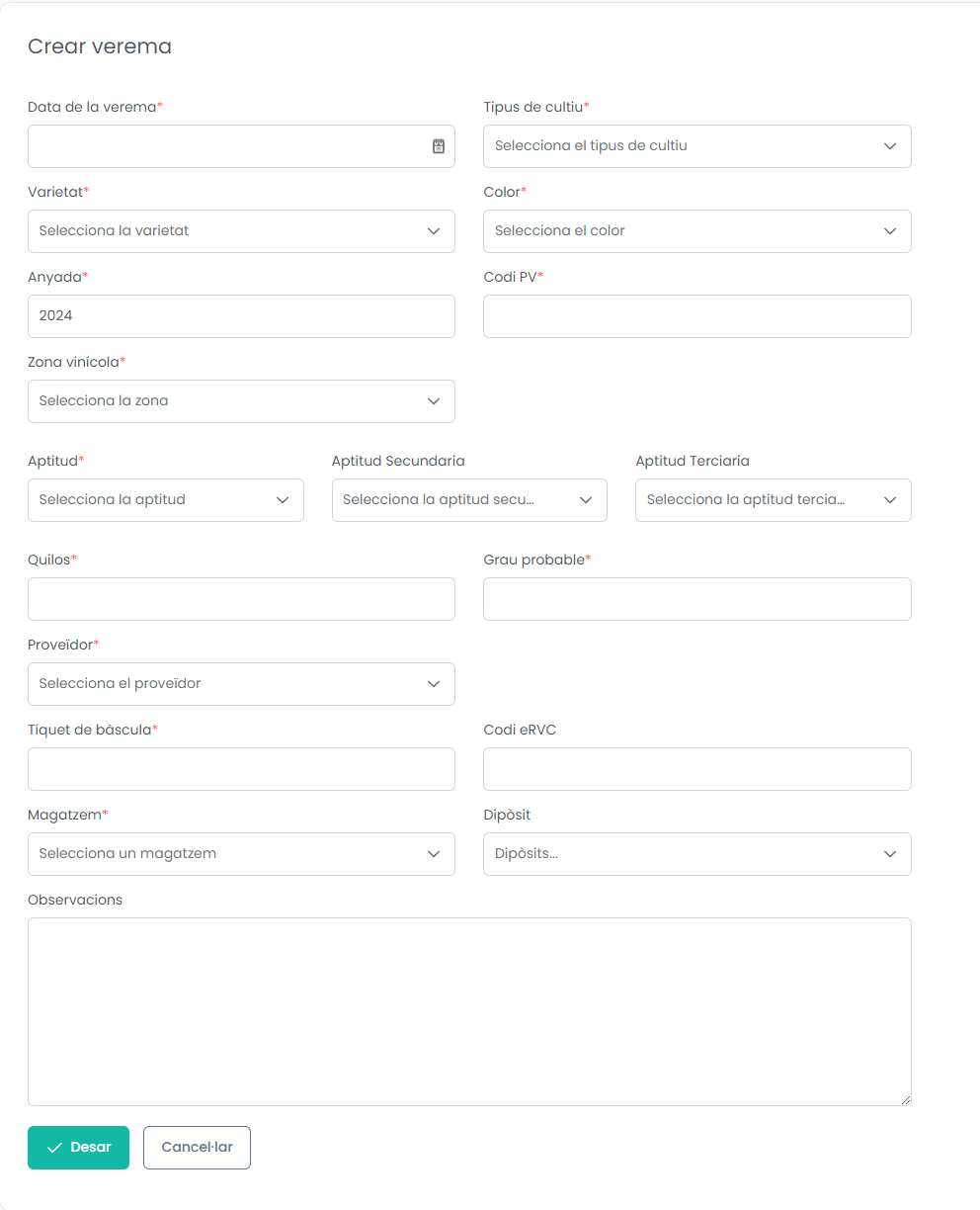 Pas 1: Crear entrada de uva simple sin parcela