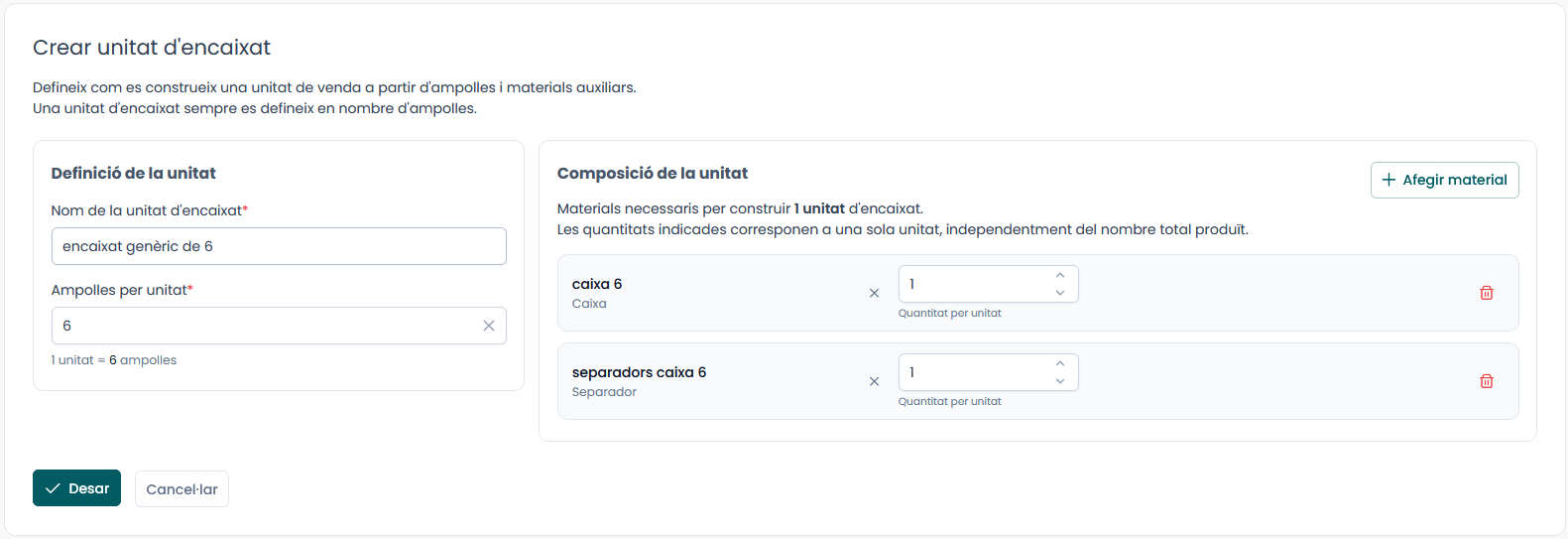 Coposició unitat d'encaixat